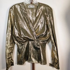 Vintage Albert Nipon disco era gold Lamè blouse 6 Fits XS Waist